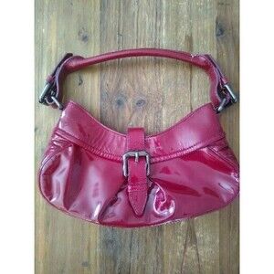 BURBERRY red burgundy pleated buckle zippatent leather hobo shoulder bag Holiday